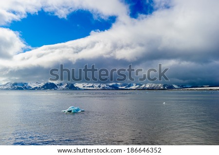 Icebergs floating in a fjord in the Arctic Ocean, Hornsund, Norway