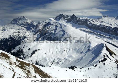 Snow-covered alpine landscape, France