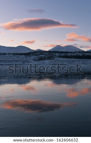 Frozen Lake, Tornetraesk, Abisko, Lappland, Sweden