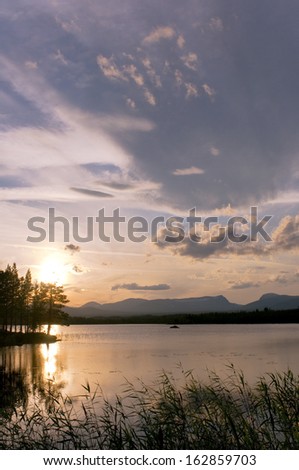 Evening mood at a lake, jaemtland, sweden