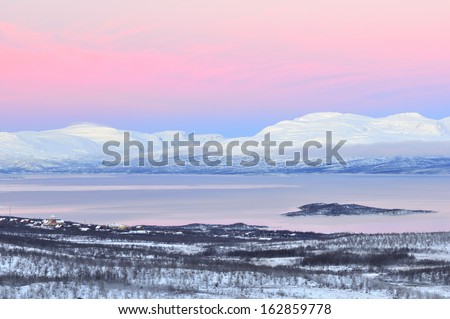 View at absiko at the lake tornestraesk, lapland, sweden
