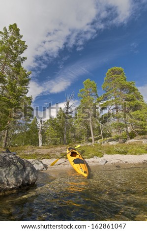 Kayak at lake rogen, nature reserve, haerjedalen, sweden