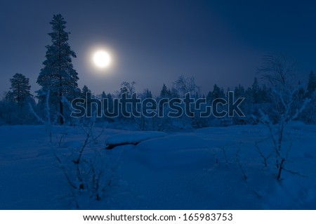 Full moon in winter, Lapland, Sweden