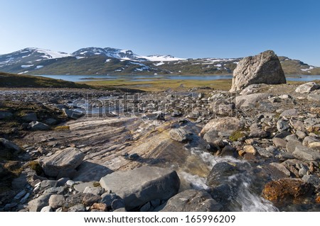 Look to the Glacier Olmojiegna and the lake Sorjosjaure, Padjelanta Nationalpark, UNESCO World Heritage Laponia, Lapland, Sweden