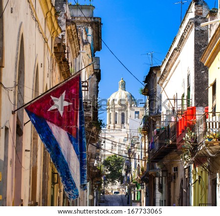 Caribbean Cuba Havana Capitol View With Flag