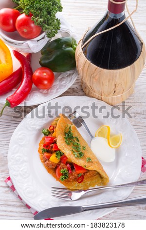 Hungarian goulash with potato pancake
