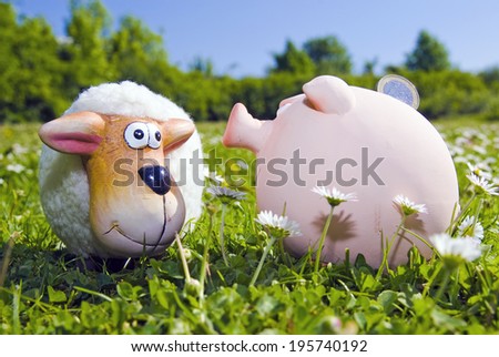 bank customer and Banker, sheep and pig