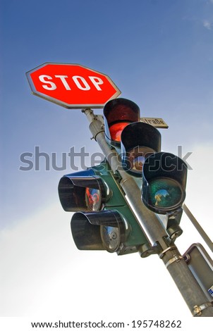 stop sign and traffic light