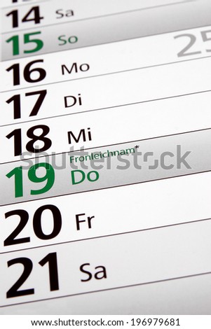 Corpus Christi in a german calendar