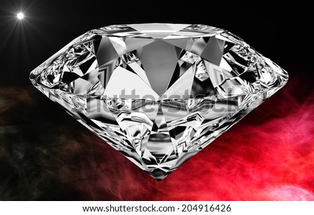 Polished diamond. In the background a sun and red