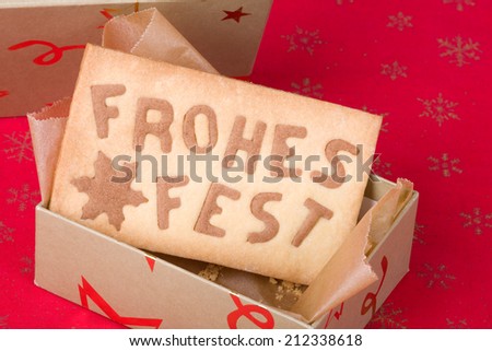 Happy Christmas bakery, cookies with the German words \