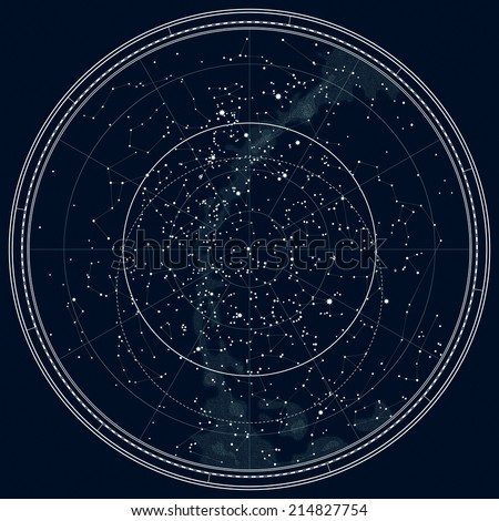 Astronomical Celestial Map of The Northern Hemisphere (Detailed Black Ink version)