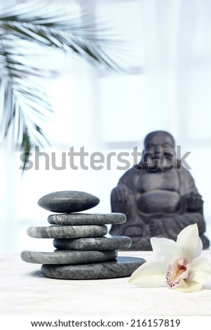 Buddha statue, hot stones