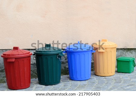 Waste bins in different colors