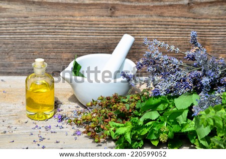 mint tea herbal wood background