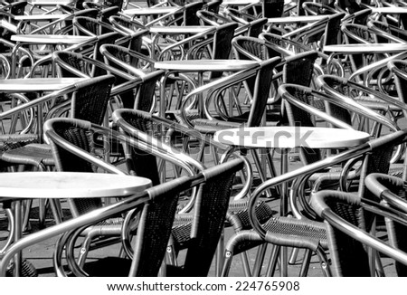 Tables and Chairs, black and white