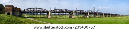 Former rail bridge across river Elbe near Doemitz, Germany