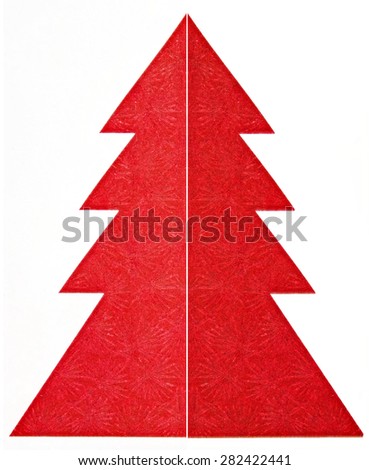 red Christmas tree made of paper for highlighting