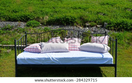 a bed in the garden in summer