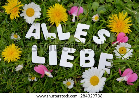 Happy letters flower garden / german words \