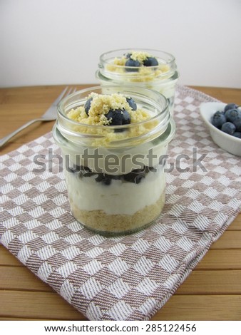 Layered blueberries cake in a Jar