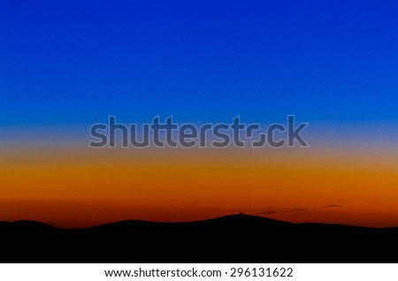 View to the mountain Brocken in the blue hour