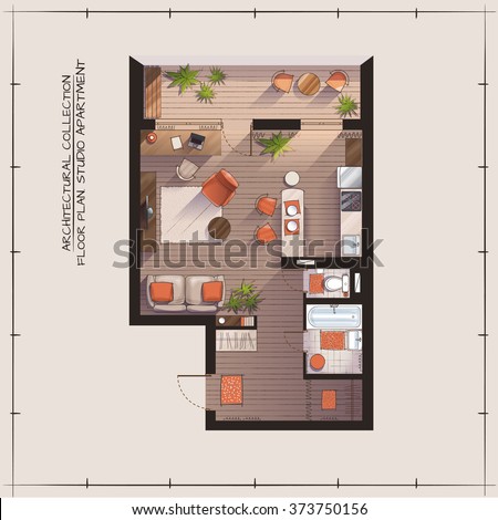 Architectural Color Floor Plan.Studio Apartment