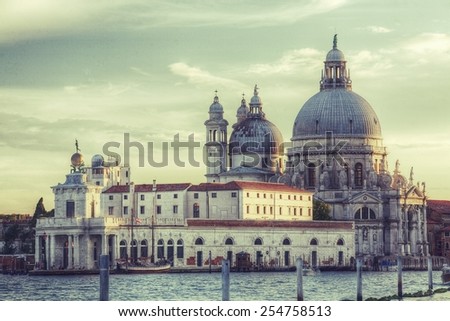 View of the Basilica of Santa Maria della Salute in Venice, Italy.