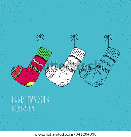 Cartoon Style Christmas Gift Socks Hand Drawn Illustration Icon - Christmas and Holiday Vector graphic Resource