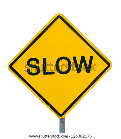 Yellow Traffic Sign &slow& Isolated On White Background Stock Photo 