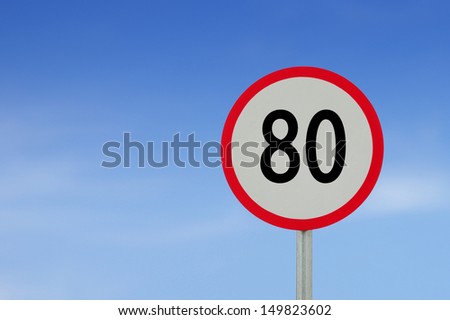 speed limit sign 80 on sky background.