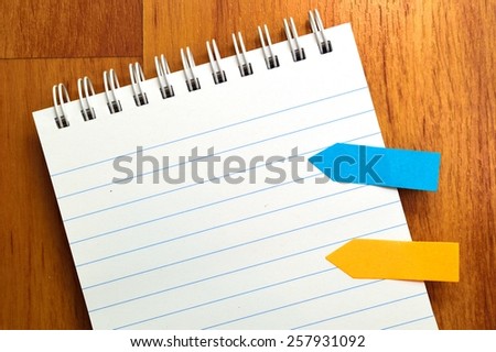 open note book. Colorful Sticky paper arrows