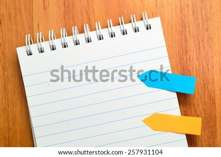 open note book. Colorful Sticky paper arrows
