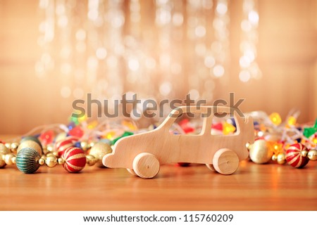 wooden toy. Christmas background.