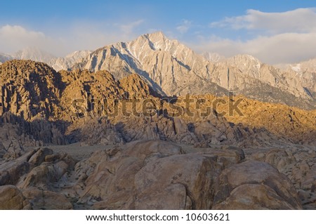 Lone Pine Peak and Alabama Hills at sunrise Eastern Sierra Nevada Mountains, California, USA
