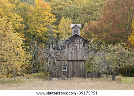 Autumn landscape of weathered barn, Port Oneida Historic District, Sleeping Bear Dunes National Lakeshore, Michigan, USA