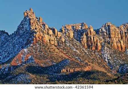 Winter landscape at sunset of Eagle Crags near Zion National Park, Utah, USA