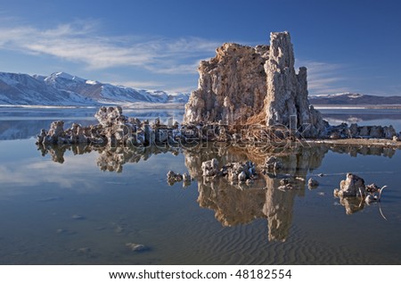 Winter landscape of Mono Lake with tufa and Eastern Sierra Nevada Mountains, California, USA