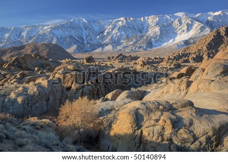 Winter landscape of the Eastern Sierra Nevada Mountains and Alabama Hill, Lone Pine, California, USA