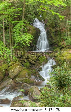 Spring landscape of Mouse Creek Falls, Great Smoky Mountains National Park, Tennessee, USA