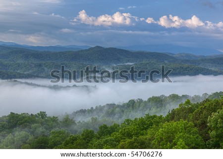 Foggy summer landscape from the West Foothills Parkway of the Great Smoky Mountains, Tennessee, USA