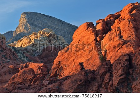 Rocky desert landscape at sunset, Red Rock Canyon National Recreation Area, Las, Vegas, Nevada, USA