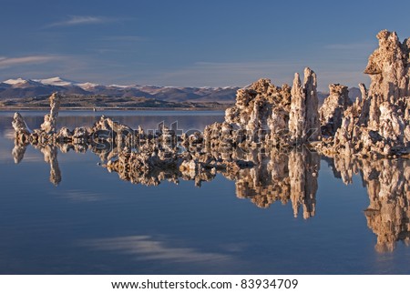 Landscape of Mono Lake with tufa formations and Eastern Sierra Nevada Mountains, California, USA