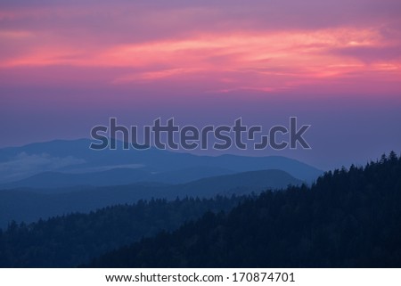 Landscape at twilight of the Great Smoky Mountains from Clingman\'s Dome, North Carolina, USA