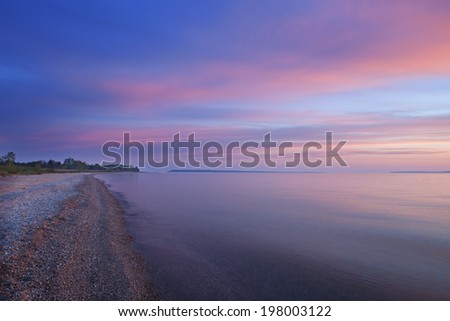 Landscape at dawn of Sleeping Bear Bay, Sleeping Bear Dunes National Lakeshore, Lake Michigan, Michigan, USA