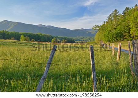 Spring landscape of Hyatt Lane, Cades Cove, Great Smoky Mountains National Park, Tennessee, USA