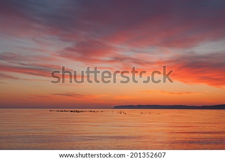 Landscape at dawn of Sleeping Bear Bay, Sleeping Bear Dunes National Lakeshore, Lake Michigan, Michigan, USA