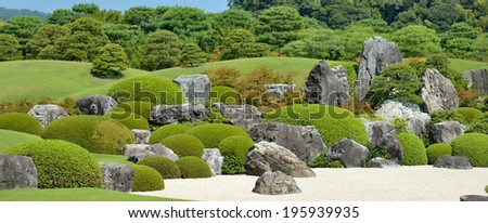 SHIMANE, JAPAN - AUGUST 12: Japanese garden of Adachi Museum on August 12, 2013. During 10 consecutive years (2003-2012), selected as No. 1 Japanese garden by The Journal of Japanese Gardening.