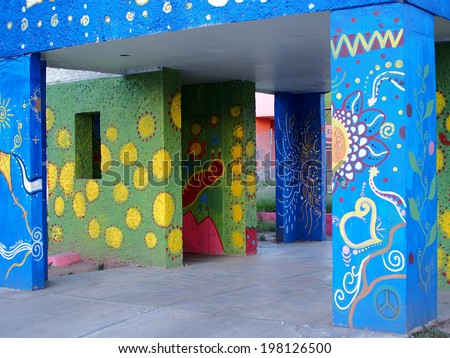 AGUASCALIENTES, MEXICO - OCTOBER 10, 2013: Artistic graffiti or street art by unknown artists in Fraccionamiento Jardines de la Cruz area in the capital of Aguascalientes State.