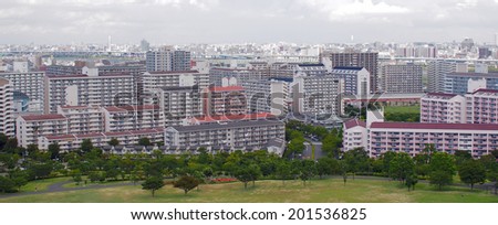 KOMATSUGAWA, TOKYO - SEPTEMBER 3: Large housing complex in Edogawa Ward on September 3, 2013. In the eastern area of Tokyo, residential developments were very common in the post World War II period.